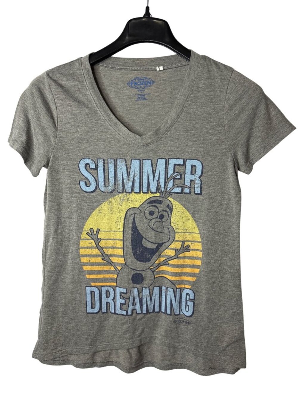 Disney Frozen Juniors Graphic Tee T-Shirt Size S Olaf Summer Dreaming Distressed